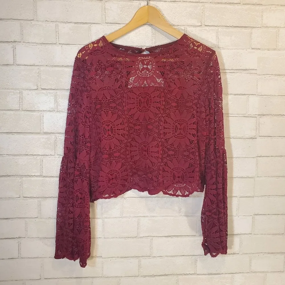 Xhilaration dark red lace long sleeve top